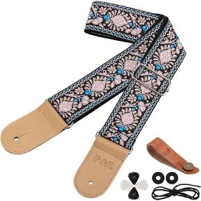 Ohlove Guitar Strap Accessories Kit - Embroidered Strap with Headstock Strap Adapter, 2Pcs Rubber Washers, 4Pcs Picks