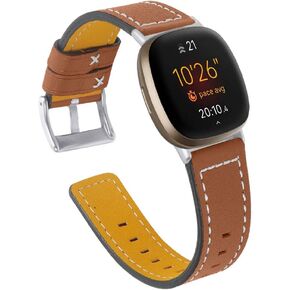 Bands Compatible with Fitbit Versa 4/Sense 2 Strap Band, Replacement Genuine Leather Wristband for Fitbit Versa 4/Sense 2 Women Men Wrist Strap
