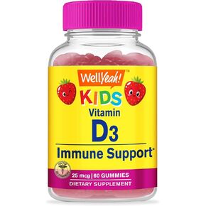 Kids Vitamin D3 Gummies - 1000 IU (25 mcg)- Supports Bone Strength and Immunity - Non-GMO, Gluten-Free - Strawberry Flavor - Nutritional Supplement - 60 Servings