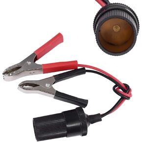 12V Battery Clamps Terminal Clip-on Car to Cigarette Lighter Socket Female Adapter Plug Extension Cord with Battery Alligator Crocodile Clips (30A Battery Charger)