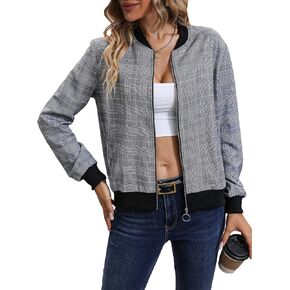 SweatyRocks Women's Plaid Print Zip Up Bomber Jackets Long Sleeve Collared Varsity Jacket