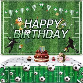 Irenare 2 Pcs Soccer Birthday Party Decorations 5 x 3 ft Happy Birthday Soccer Banner Backdrop 108 x 54 Soccer Table Cloth Plastic Soccer Theme Table Cover for Soccer Birthday Party Supplies