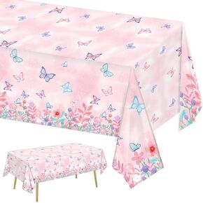 3 Pack Butterfly Tablecloth Butterfly Disposable Plastic Table Covers Butterfly Birthday Decorations for Girls Kids Birthday Party, 108 x 54 Inch