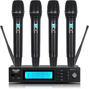 Pro Wireless Microphone System, 4-Channel UHF Metal Wireless Mic, Dynamic Handheld Microphones Cordless Mics with 320ft Long Distance Auto Scan, Microphone for Singing, Karaoke, Church(BLM804)