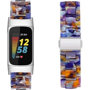 Compatible with Resin Fitbit Charge 5 Band for Women Men Replacement Adjustable Wirstband Strap Bracelet