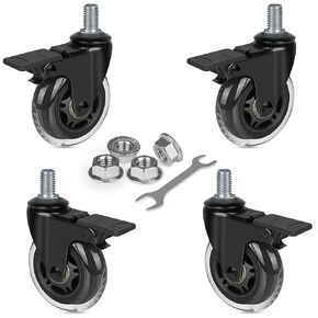 Hirate 4 Pack of 3" Swivel Stem Casters, American Size 1/2"-13 Thread Heavy Duty Industrial Casters Loading 600Lbs with Hex Nuts for Shopping Carts, Hand Trolley, Tools, Movable Furniture