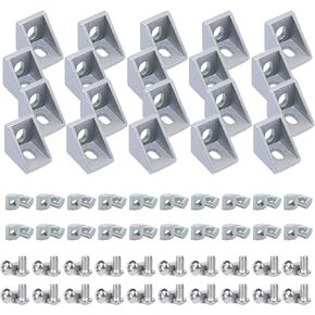 Aluminum Extrusion 20Pcs 2020 Aluminum Profiles Corner Brackets Set with 40Pcs M5 T Slot Nuts and Bolts for T Slot Rail 2020 T Slot Aluminum Extrusion