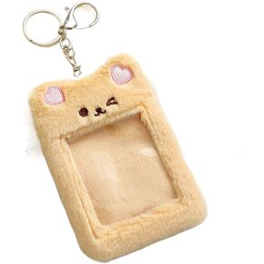 Kawaii Plush Bear Rabbit Plush Photocard Holder Kpop Cartoon Cute Idol Postcard Protector Card Case with Keychain Card Holder
