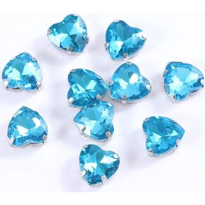 Sew On Rhinestones 50PCS Heart Rhinestones with Silver Prongs Setting,12 mm Glass Rhinestone for Crafts, Clothes, Shoes, Dance Costume,White