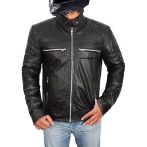 LP-FACON Mens Motorcycle Leather Jacket With Armor | Vintage Cafe Racer Powersports Protective Gear Moto Biker Padded Jacket