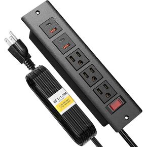 Kungfuking Recessed Power Strip USB C 40W, Flush Mount Desk Outlet 1200 Joules Surge Protector, Furniture Outlet with 3 AC Outlets & 4 USB Ports, 6FT Extension Cord, Circuit Breaker, UL Listed