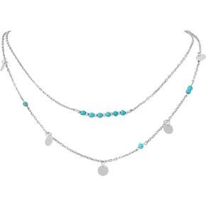 Sacina Silver Layered Necklace for Women, Western Necklace, Turquoise Necklace, Beach Necklace, Summer Necklace, Boho Necklace, Hippie Necklace, Christmas Jewelry Gift