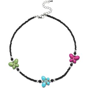 Beaded Necklace for Women, Colorful Gemstone Choker Necklaces Boho Cute Necklace Handmade Crystal Summer Beach Jewelry for Teen Girls