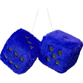 Pair 2.4"of Blue Retro Mirror Fuzzy Plush Dice Car Pendants,Interior Rearview Mirror Dice Decoration Car Accessories Interior Aesthetic (Blue)