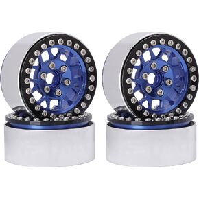 DJX Aluminum Alloy 1.9 inch Beadlock Wheel Rims Set for 1/10 RC Crawler Car TRX4 Axial SCX10 90046 AXI03007 RedCat Gen8 (Blue)