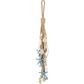 Deco 79 Jute Rope Fish Home Wall Decor Layered Hanging Wall Sculpture with Blue Starfish and Shell Accents, Wall Art 6" x 2" x 24", Brown