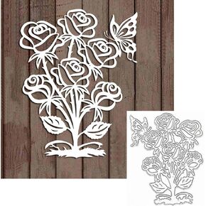 Rose Flower Butterfly Frame Metal Die Cuts,Flowers Leaves Cutting Dies Cut Stencils for DIY Scrapbooking Photo Decorative Embossing Paper Dies for Scrapbooking Card Making