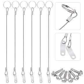 Glarks 20Pcs 11 Inches Lanyard Cable Set Including 10Pcs 304 Stainless Steel Safety Tether Wire with Quick Release Ring and Rubber Coating and 10Pcs Self Drilling Hex Head Screws for Car Boat Fastener