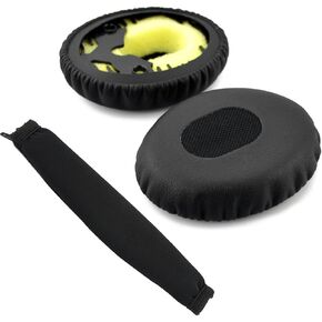Geekria QuickFit Earpad Compatible with Bose QC3 ON Ear, QuietComfort 3 Headphone Replacement Ear Pad + Headband Cover/Ear Cushion/Ear Cover/Earpads Repair Parts (Black)