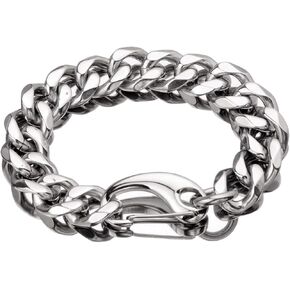 Mens Silver Tone Stainless Steel Hip Hop Miami Chain Curb Cuban Link Rapper Necklace With Tail