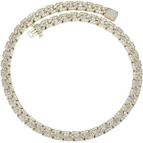 TOPGRILLZ Cuban Link Chain for Men Gold Jewelry Silver Baguette Diamond Miami Choker Necklace for Women 9mm Iced out 14K Gold Plated Gifts for Women