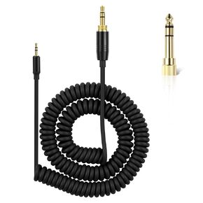 QC35 Audio Cable Coiled Headphones Aux Cord, with 6.35mm (1/4") Adapter Compatible with QuietComfort 45 / QC35 II / QC35 / QC25/ On-Ear 2/OE2/OE2i/Soundlink/SoundTrue Headphones Black (6-10ft)