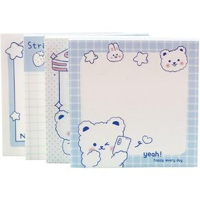 4 Pack Sticky Notes Cute Sticky Memo Pads 3x3inch Kawaii Fruit Sticky Note Pad Self-Stick Notepad Stickies 80 Sheet/Pad (Z-Bear)