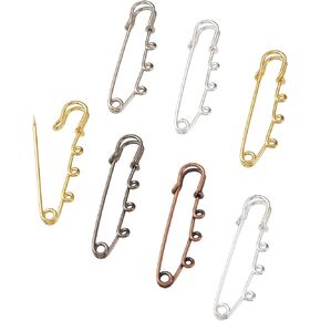 KISSITTY 50-Piece Iron Brooch Findings 2 Inch Safety Pins Kilt Needles with 3 Holes Mixed Colors Metal Pins Brooch for DIY Garment Wedding Brooch Quilting Blankets Skirts Shawl Decoration