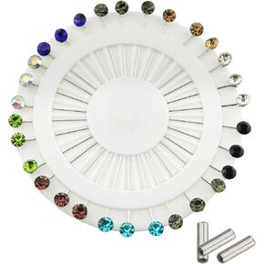 TAODAN 30pcs Colorful Crystal Hijab Scarf Pins Hijab Pins with Safty Caps Tailor Sewing Snag-Free Pins Brooch