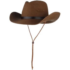 Wide Brim Straw Cowboy Hat for Men Women Shapeable Western Cowgirl Sun Hat Packable UPF 50+ Panama Beach Hat