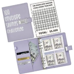 100 Envelopes Money Saving Challenge Book with Upgraded Combination Lock, Savings Challenges Book with Cash Envelopes That is Easy, Fun and Safe Way to Save $5,050 (Black)