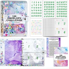 100 Days Money Savings Challenges Book,A5 Storage Budgeting Binder Money Organizer Cash Saving Challenge,Budget Planner Envelopes & Expense Sheets to Save $5,050