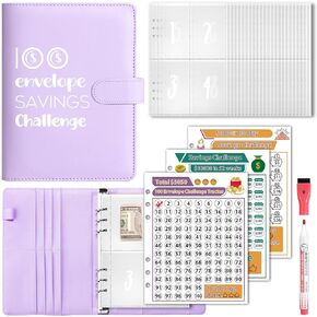 100 Envelopes Money Saving Challenge, A5 Savings Challenges Book Budget Binder with Cash Envelopes Erasable Tracker, Easy and Fun Way to Save $500 $5050 $10000 (Green) in Kuwait