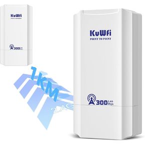 KuWFi 2.4G 300Mbps Wireless Bridge, Outdoor CPE WiFi Point to Point Wireless Access Point Internet Bridge 1KM Transmission Distance Solution for PTP/PTMP(Pre-Program)