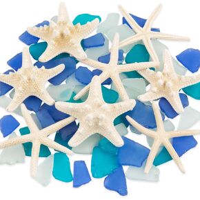Starfish & Sea Glass for Crafts Coastal Decor Bulk Seaglass Pieces for Beach Wedding DIY Crafting Vase Filler Shells Ornaments