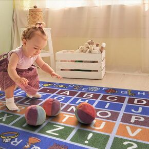 Ottomanson Jenny Collection Non-Slip Rubberback Educational Town Traffic Play Design 3x5 Kid's Area Rug, 5' x 6'6", Green/Multicolor