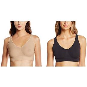 Hanes Women's Cozy Seamless Wire Free Bra, Nude, Medium With Seamless Wire Free Bra, Black, Medium