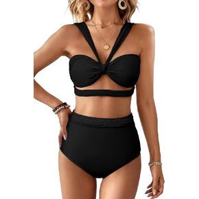 SPORLIKE SporlikeWomen High Waisted Bikini Braided Swimsuit Padded Bathing Suit