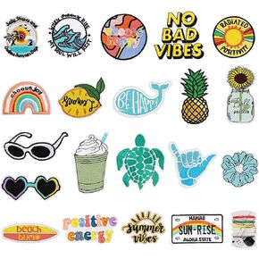 Yolev 20 Pieces Iron On Patches and Cool Outdoors Iron On Patches Hippie Retro Embroidered Patches for Backpacks, Jeans, Jackets and Clothes DIY Craft in Kuwait