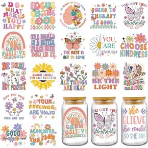 AFRITEE UV DTF Cup Wrap - 20 Sheets Nurse UV DTF Cup Wrap for 16 oz Glass Water Bottle, Stethoscope Inspirational Quotes Uvdtf Transfer Stickers for RN, CNA, LPN Appreciation Gift