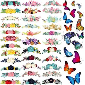 Leinuosen 49 Pcs Flower Iron on Decals Flower Heat Transfer Patches and Butterfly Stickers Iron on Decals Clothing Appliques for Clothes Jacket Shirts Dress Backpacks Bags
