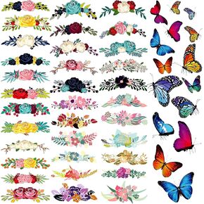 Leinuosen 49 Pcs Flower Iron on Decals Flower Heat Transfer Patches and Butterfly Stickers Iron on Decals Clothing Appliques for Clothes Jacket Shirts Dress Backpacks Bags