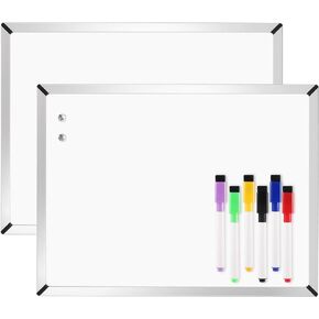 Dry Erase Board 11"x 14", 2-Pack Small Magnetic White Board, Includes 6 Dry Erase Markers, 4 Magnets and 8 Reusable Double-Sided Tapes. Great for Kids, Home, Office, Refrigerator, Locker……
