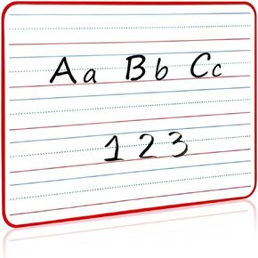 Magnetic Small Dry Erase White Board 9" x 12" Double Sided, Ruled - Blank Handheld Red Framed Lapboard, Portable Personal Whiteboard for Kids, Great for Classroom, Home & Remote Learning