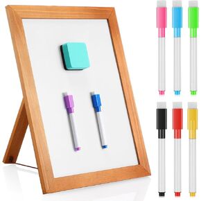 Chuangdi Desktop Dry Erase Board Whiteboard with Stand 14"x11" Desktop Whiteboard Wooden Frame White Writing Board with 8 Pcs Marker Pens 1 Magnetic Eraser for School Office Restaurant Menu Supplies