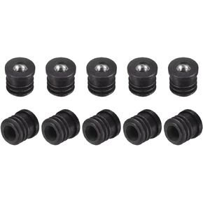 uxcell 4Pcs Plastic Threaded Tube Inserts with M6 Thread, for 16mm/0.63" OD Round Tube, Adjustable Round Black Plastic Plug Caster Insert Chair End Caps Furniture Leg Plug