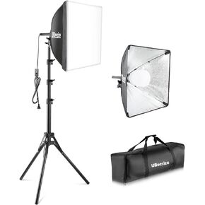 UBeesize Softbox Photography Lighting Kit, 16" x 16" Continuous Lighting Kit with 40W E27 Socket 6500K Bulb, Professional Photo Studio Lighting for Video Recording, Portrait Shooting