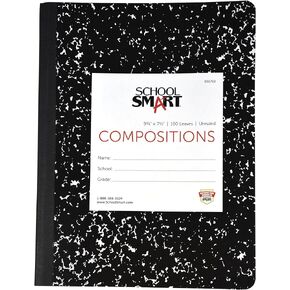 School Smart Hard Cover Composition Book, Unruled, 9-3/4 x 7-1/2 Inches, 100 sheets