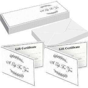 Sinmoe 50 Sets Gift Certificates for Business Kraft Blank Gift Certificate Cards with 50 Pcs Envelopes a Gift for You for Beauty Salon Restaurants Birthday Client, 3.9 x 5.9 Inch (White,Farmhouse)