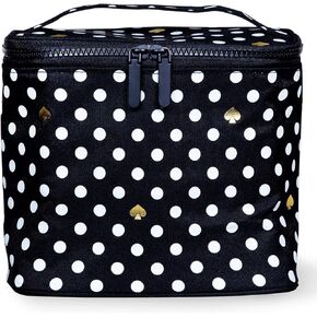 Kate Spade New York Insulated Soft Cooler Lunch Tote with Double Zipper Close and Carrying Handle, Polka Dots (Black/White)